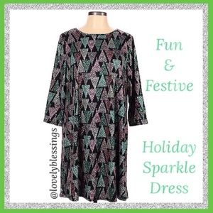 Holiday Sparkle Dress Studded Sparkling Christmas Trees Party Christmas Dress XL